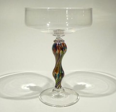 HAND BLOWN GLASS GOBLET, DIRWOOD GLASS, CLEAR + GOLD RED BLUE GREEN PURPLE n3650