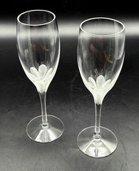 Set Of 2 Lenox Atrium Fluted Champagne Water Glasses 8.25″ Tall Cut Glass Floral