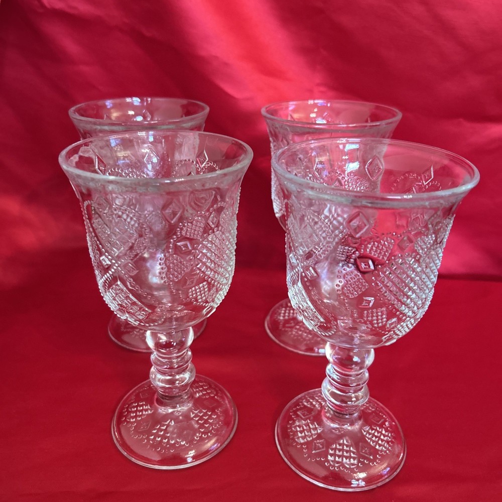 AVON -Hearts & Diamonds Clear- (4) Water Goblets. 1978. Fostoria. VGC