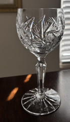 Three Water Goblets Juliette by American Cut. Cut bowl and multi sided stem