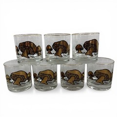 VTG MCM Couroc 22k Gold Overlay Mushroom Lowball Glass Set of 7 EXCELLENT COND