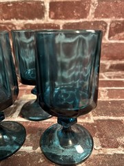 Set of 3 Vintage Colony Nouveau Riviera Blue Teal Octagonal Water Goblet Glasses