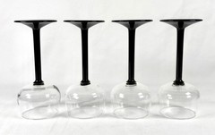 💥Vintage Luminarc France Black Stem Wine Glasses Set 4 Clear Bowl Goblets.