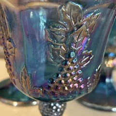 Vintage FOUR Indiana Glass Blue Carnival “Harvest Grape” Goblets Made In USA