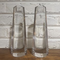 Vintage Signed Orrefors MCM Crystal Candlesticks 8.25″ x 2.88″ x 2.25″ Very Good