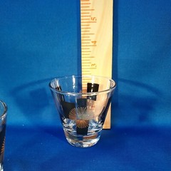 Vintage Atomic Double Shot Glasses 3 oz Black Block Gold Starburst MCM Barware