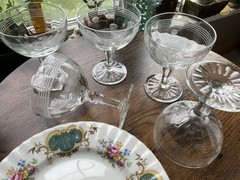 5 Standard Glass Company Champagne Coupe Etched Dots & Lines #3001 Stem Vintage