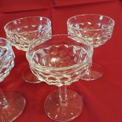 Set Of 4 Fostoria American Pattern Clear Champagne Coupe Tall Sherbet Glasses