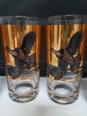 Les Kouba WILD FOWL MALLARD GROUSE TURKEY PHEASANT GOLD GLASS HIGH BALL/TUMBLER