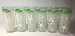 MCM Vintage Atomic Snowflake Frosted Mint Green Set Of 6 Tumblers Bar Ware