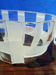 Set 2 Murano Tondo Doni thick clear Crystal etched art Glass Vases Retail $1500