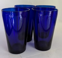Ralph Lauren Cobalt Blue Glass Tumblers Highballs 5.75″ Signed EUC Set of 4 Lot