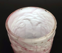 SET 6 Antique NORTHWOOD Glass «LEAF MOLD» Cased Cranberry Mica Tumblers EAPG