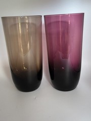 Vtg Carlo Moretti Empoli Ombre Glass Tumblers Amethyst Purple & Tawny Grey MCM