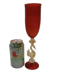 Antique Salviati for Pauly Venetian Glass Stemware Swan Stem Red & Aventurine