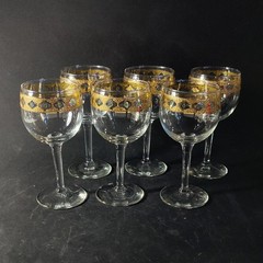 CULVER VALENCIA GOLD WINE GLASSES, 5 3/4″, 6 Oz, Made in USA, 6PCS