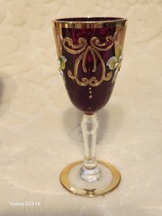 6 VTG Ruby Red Tre Fuochi 24KT Cordial Glasses Murrano 3.5” Tall