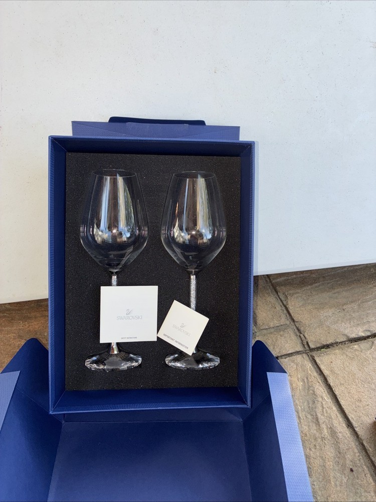 Swarovski Stemware White Wine Glasses Crystalline 1095948 New in Box Very Rare!