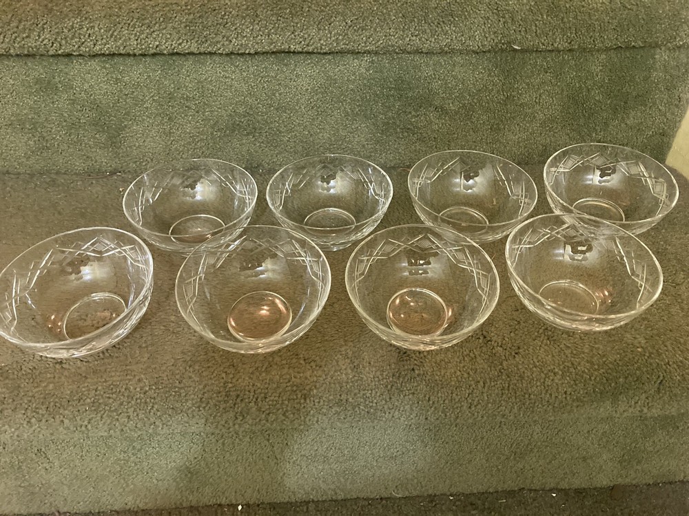 Set 8 Val St. Lambert Imperial Signed Cut Crystal Star Dessert Bowls Cups Vintge
