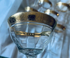 ELEGANT TIFFIN Gold Encrusted Rambler Rose optic Crystal 7 champaign SET #2 mint