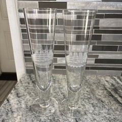 Toscany Etched 10” Pilsner Beer Glasses Clipper Sailing Ship – Set of 2