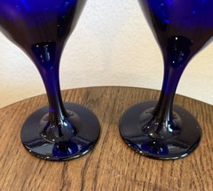 Libbey Celestial Goblet Glass SUN MOON STARS Cobalt Blue Set Of Two