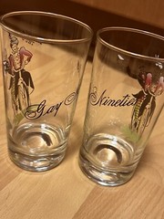 Vintage Anchor Hocking Highball Glasses Gay Nineties Transportation Bicycle 1890