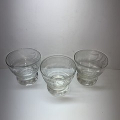 Vintage Set Of 3 Wheat Etched Low Ball Glasses 3” High MCM Heavy Round Bottom