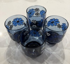 Vintage Libbey ‘camellia’ Blue and White Floral Rocks 8 Oz Juice Glasses
