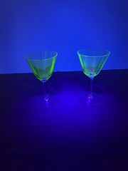 Vintage Set Of 2 Blue And Green Manganese Glass Stemmed Cordial Glasses