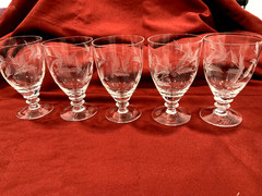 Libbey Rock Sharpe Etched Fern Leaves and Circles Wine Juice Tumblers Set of 5