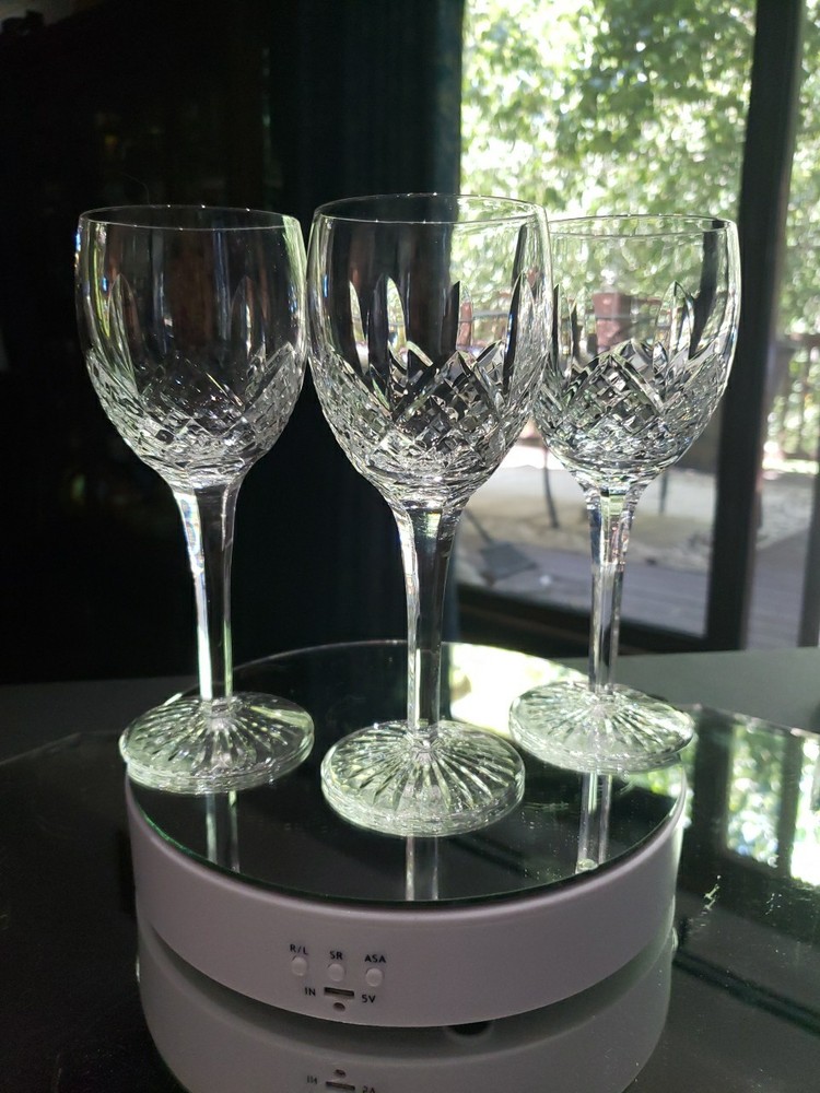 (3) Wine Glasses 6-7/8″ Goblets, Cut Clear Crystal Edinburgh Montrose Signed