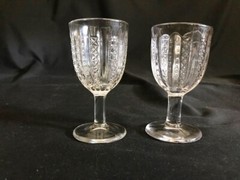 ANTIQUE KOKOMO GLASS EAPG STARS & STRIPES (#209) 2 SHERRY CORDIALS C1889-1905