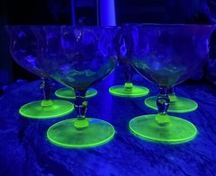 4 Antique Depression Uranium Watermelon Glasses Pink & Green Vintage Set Decor