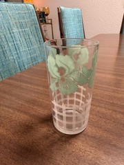 Vintage Mid-Century Hazel Atlas Green Juice Glass Iris Over White Fence Replace