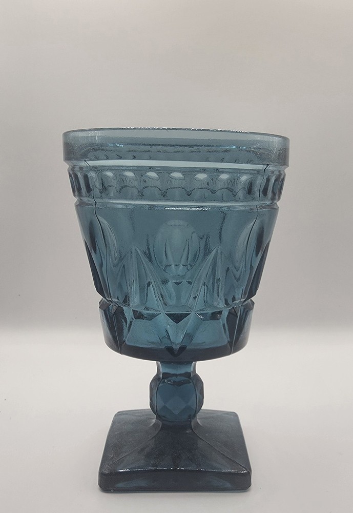 Set Of 10 Vintage Blue Glass Goblets Indiana Park Lane Blue Colony Glass Co