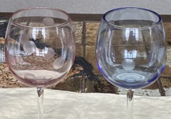 SET OF 2 WATERFORD Marquis CRYSTAL POLKA DOT PINK & BLUE BALLOON WINE GLASSES