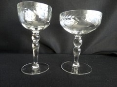 Glastonbury/Lotus Glass Clear Polished Cut «Laurel Leaf» Low Sherbet Stem EUC