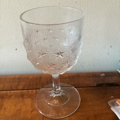 Gillinder & Sons Clear Glass 1870s “Stippled Star” Goblet EAPG 6”