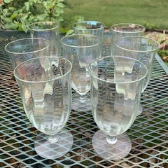 8 Vintage Iridescent Rainbow Optic Panel Stemmed Tulip Wine Glasses Goblets 6”