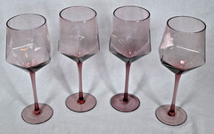 Set of (4) Rose Wine Glasses Faceted Diamond Design w/ Angled Base 16 oz