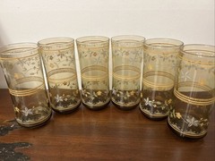 Vintage Set Of 6 Libbey Wildflower Pastel Glass Tumblers 1960s-70s Pristine Mcm