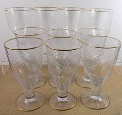 10 Carlo Moretti Murano Glass C84 Large Crystal Glass Goblets Swirl Gold Edge