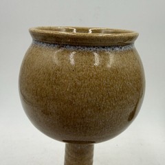 Set Of 3 Studio Art Pottery Wine Goblets Glasses Ceramic Brown Beige