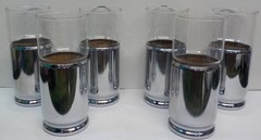 Vtg Hellerware Chromium Crystal Highball Glasses MCM Chrome Barware Set of 6
