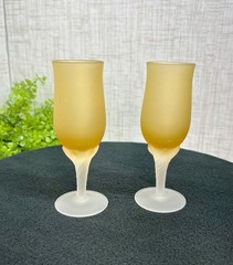MCM Set of 2 Vintage MURANO ITALIAN SATIN AMBER GLASS CORDIAL WINE GLASSES