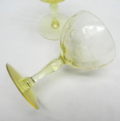 Lancaster Jubilee Yellow Depression Champagne Glass lot of 2 optic floral etch