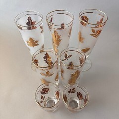 Lot of 7 Libbey GOLDEN FOLIAGE Assorted Vintage Drinkware-Tumbler/Juice/Pilsner