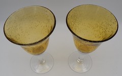 ARTLAND Amber Iris Bubbles Hand Blown Water Goblet Wine Glass Set of 2 G41
