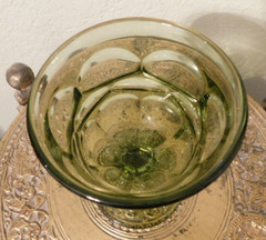 FOSTORIA OLIVE GREEN GLASS ARGUS CHAMPAGNE TALL SHEBERT GOBLET PEDESTAL